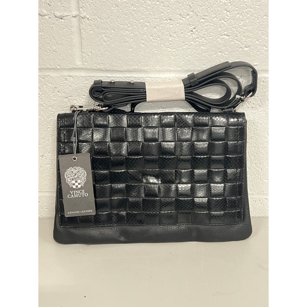 NWT Vince Camuto Black Corah Genuine Woven Snake Embossed Leather Crossbody Bag - Picture 2 of 8